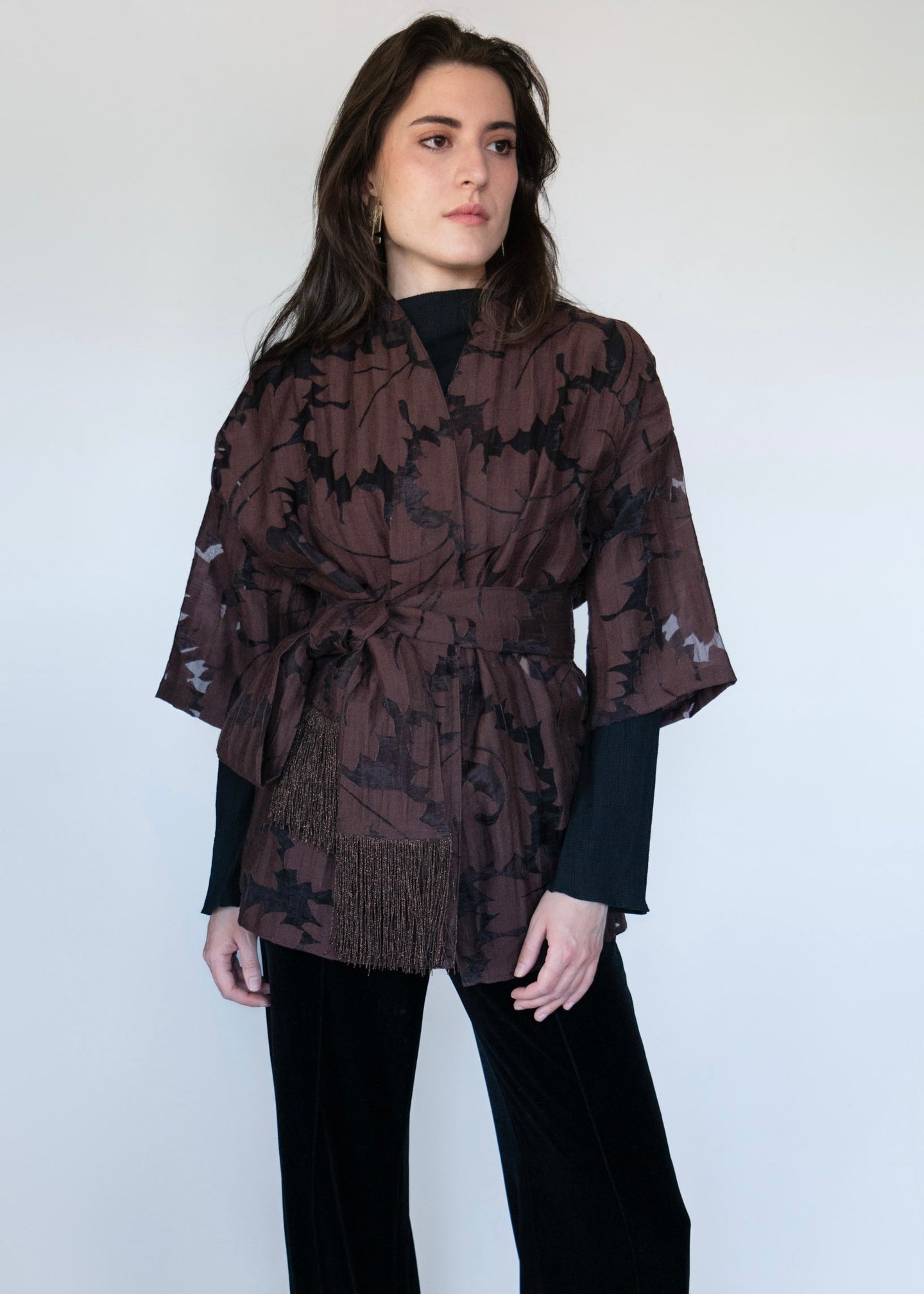 Chaqueta Kimono de Organza con Estampado de Lana